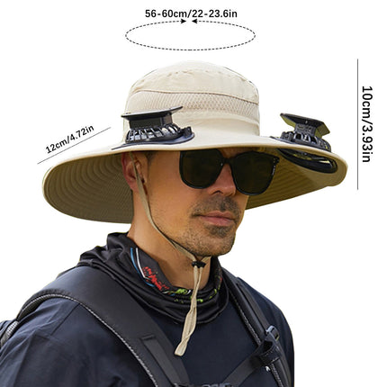 Solar Fan Hat Wide Brim Solar Fan Hat Outdoor Wide Brim Sun Hat with Solar Fan Fishing Hat, Removable & USB Charging Fan A-Khaki