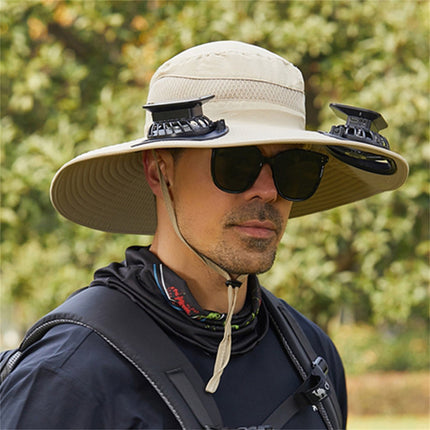 Solar Fan Hat Wide Brim Solar Fan Hat Outdoor Wide Brim Sun Hat with Solar Fan Fishing Hat, Removable & USB Charging Fan A-Khaki