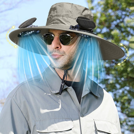 Solar Fan Hat Wide Brim Solar Fan Hat Outdoor Wide Brim Sun Hat with Solar Fan Fishing Hat, Removable & USB Charging Fan B-Gray