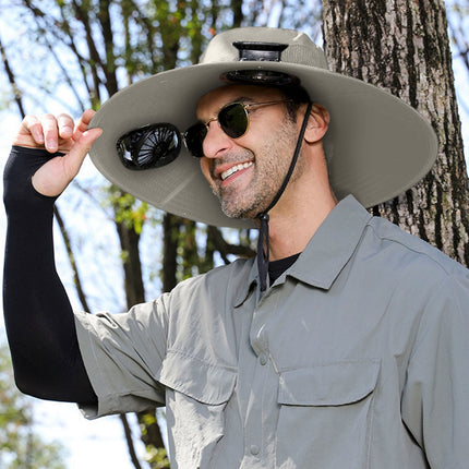 Solar Fan Hat Wide Brim Solar Fan Hat Outdoor Wide Brim Sun Hat with Solar Fan Fishing Hat, Removable & USB Charging Fan B-Gray