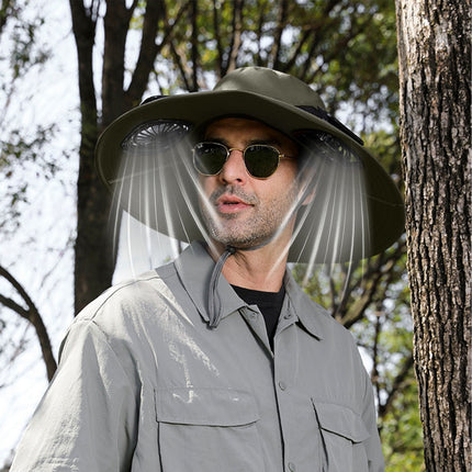 Solar Fan Hat Wide Brim Solar Fan Hat Outdoor Wide Brim Sun Hat with Solar Fan Fishing Hat, Removable & USB Charging Fan B-Green