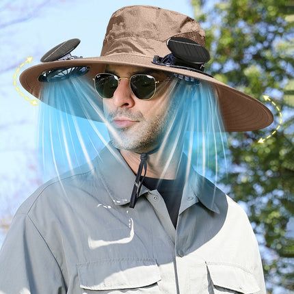 Solar Fan Hat Wide Brim Solar Fan Hat Outdoor Wide Brim Sun Hat with Solar Fan Fishing Hat, Removable & USB Charging Fan B-Khaki