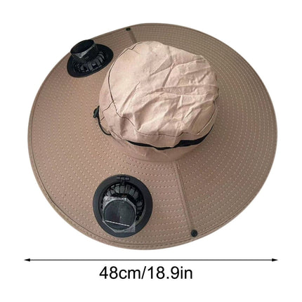 Solar Fan Hat Wide Brim Solar Fan Hat Outdoor Wide Brim Sun Hat with Solar Fan Fishing Hat, Removable & USB Charging Fan B-Khaki