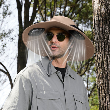 Solar Fan Hat Wide Brim Solar Fan Hat Outdoor Wide Brim Sun Hat with Solar Fan Fishing Hat, Removable & USB Charging Fan B-Khaki