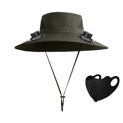 Solar Fan Hat Wide Brim Solar Fan Hat Outdoor Wide Brim Sun Hat with Solar Fan Fishing Hat, Removable & USB Charging Fan C-Green