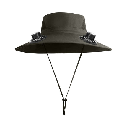 Solar Fan Hat Wide Brim Solar Fan Hat Outdoor Wide Brim Sun Hat with Solar Fan Fishing Hat, Removable & USB Charging Fan C-Green