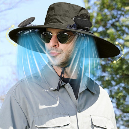 Solar Fan Hat Wide Brim Solar Fan Hat Outdoor Wide Brim Sun Hat with Solar Fan Fishing Hat, Removable & USB Charging Fan C-Green