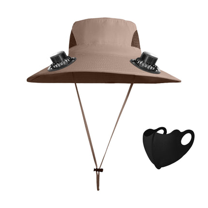 Solar Fan Hat Wide Brim Solar Fan Hat Outdoor Wide Brim Sun Hat with Solar Fan Fishing Hat, Removable & USB Charging Fan C-Khaki
