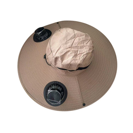 Solar Fan Hat Wide Brim Solar Fan Hat Outdoor Wide Brim Sun Hat with Solar Fan Fishing Hat, Removable & USB Charging Fan C-Khaki