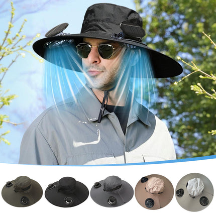 Solar Fan Hat Wide Brim Solar Fan Hat Outdoor Wide Brim Sun Hat with Solar Fan Fishing Hat, Removable & USB Charging Fan C-Khaki