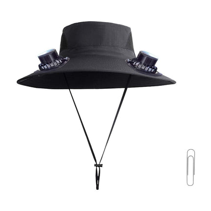 Solar Fan Hat Wide Brim Solar Fan Hat Outdoor Wide Brim Sun Hat with Solar Fan Fishing Hat, Removable & USB Charging Fan D-Black