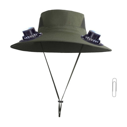 Solar Fan Hat Wide Brim Solar Fan Hat Outdoor Wide Brim Sun Hat with Solar Fan Fishing Hat, Removable & USB Charging Fan D-Green