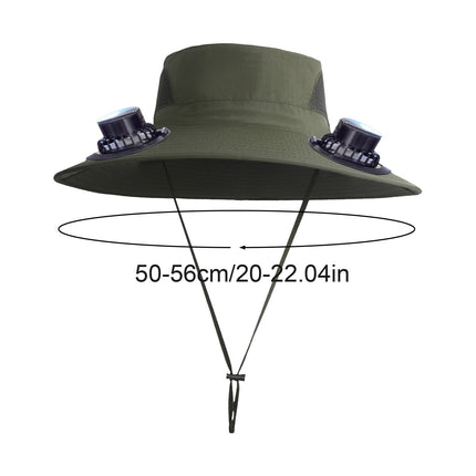 Solar Fan Hat Wide Brim Solar Fan Hat Outdoor Wide Brim Sun Hat with Solar Fan Fishing Hat, Removable & USB Charging Fan D-Green
