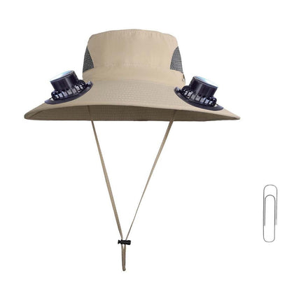 Solar Fan Hat Wide Brim Solar Fan Hat Outdoor Wide Brim Sun Hat with Solar Fan Fishing Hat, Removable & USB Charging Fan D-Khaki