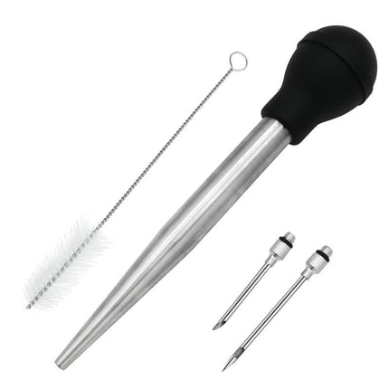 Stainless Steel Food Grade Turkey Baster for Cooking, Baking, Injecting Marinade With cleaning brush（Black）