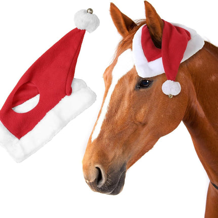 Holiday Santa Horse Hat Pet Costumes  One Ear Slip On Santa Hat Fleece Horse   Fleece Cap with  Bell