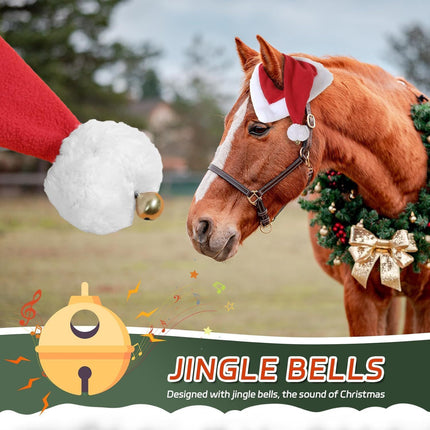 Holiday Santa Horse Hat Pet Costumes  One Ear Slip On Santa Hat Fleece Horse   Fleece Cap with  Bell