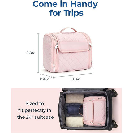 Makeup Bag for Women with Hanging Hook, Large Portable Capacity Water-resistant Organizer Travel Case for Toiletries and Cosmetics, Pink