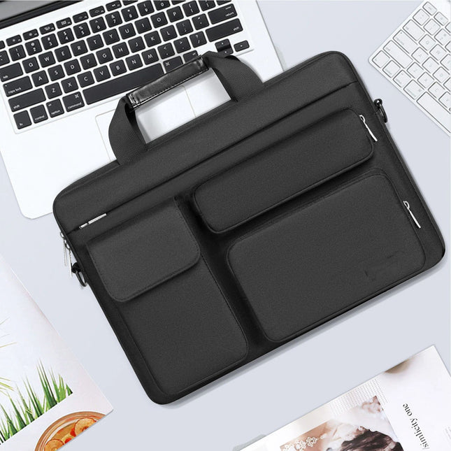 Protective Laptop Case 13 inch Laptop Sleeve, Open Bag with 2 Raised&1 Flapover&1 Handle&Belt, Laptop Case with Handle Black