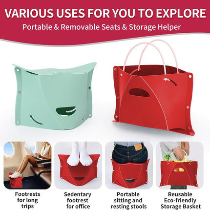 Travel Foot Rest for Airplane & Office - Portable Under Desk Foot Stool, Relieves Back & Knee Pain, Comfort for Long Flights, Cars, Subways & Trains - 2 Pack (Red & Green)