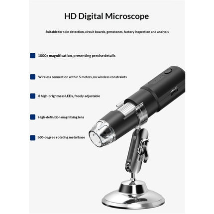 Wireless Skin Analyzer Machine Dermatoscope Scalp/Skin/Hair follicle Detection Testing Analysis Magnifier UV Skin Analyzer Professional 1000X Facial Skin Detector Digital Microscope