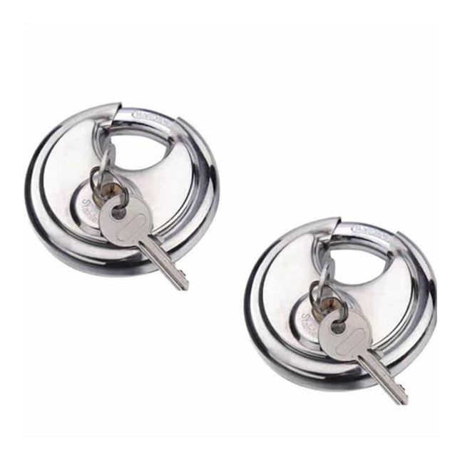 70mm Keyed Alike Heavy Duty Shielded Discus Padlock – 3 Pack- Chrome Plated Security Lock for Storage Shed, Garage, Lockers, Toolboxes, Construction Site Storage and More