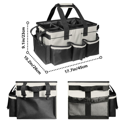 Wearable Cleaning Caddy, Cleaning Caddy Supplies Organizer with Handle & Shoulder Straps for Housekeepers, Under Sink & Car Cleaning Tool Organizers Bag with Foldable Divider (Beige)