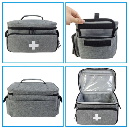 First Aid Bag Empty, Small Medicine Bag Portable Medical Supplies Organizer for Travel, Home, Office, Car, Outdoor, Camping, Hiking (Gray，Bag ONLY)