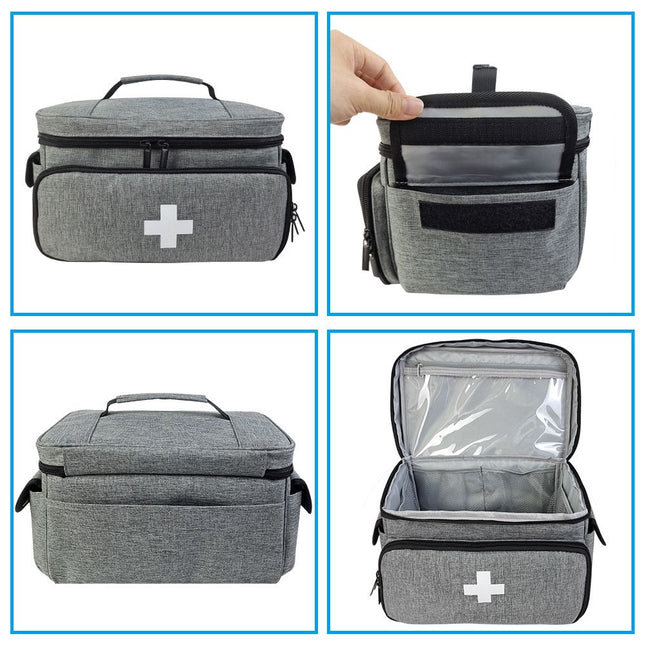 First Aid Bag Empty, Small Medicine Bag Portable Medical Supplies Organizer for Travel, Home, Office, Car, Outdoor, Camping, Hiking (Gray，Bag ONLY)