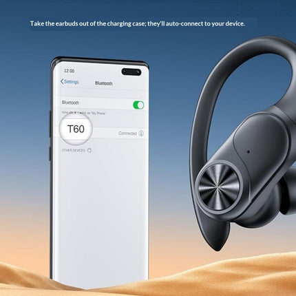 Bluetooth Headphones Wireless Earbuds 80hrs Playtime Wireless Charging Case Digital Display Sports Ear Buds with Earhook Deep Bass IPX7 Waterproof Over-Ear Earphones for TV Phone Laptop Black