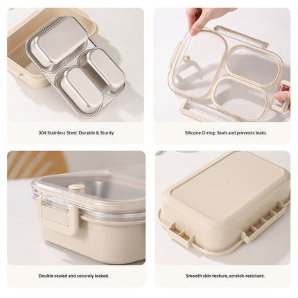 Stainless Steel Lunch Box, 3 Compartments Metal Bento Box for Kids Adults, Leak-Proof Lunch Box for School Office, Dishwasher Safe, BPA-Free