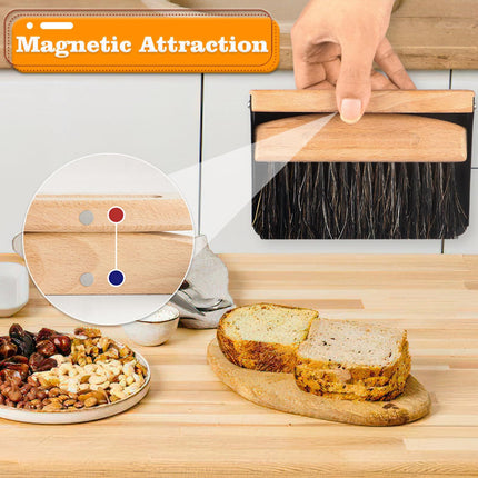 Small Dust Pan and Brush Set, Mini Hand Broom and Dustpan Set, Wooden Crumb Sweeper for Home Desktop, Sofa, Pet Care Household (Black)2pcs