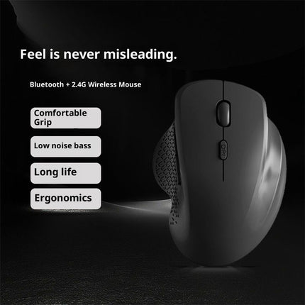 Wireless Mouse (2.4G) Silent 800-1200-1600 DPI Computer USB  & Bluetooth Mouse 6 Buttons, Wide Compatibility - Black