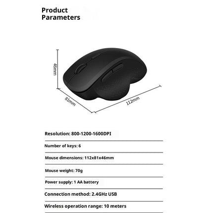 Wireless Mouse (2.4G) Silent 800-1200-1600 DPI Computer USB  & Bluetooth Mouse 6 Buttons, Wide Compatibility - Black