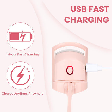 Electric Heated Eyelash Curler for Women – USB Rechargeable Heated Lash Curler with Quick Heat-Up, Multi-Temp Settings, 24H Natural Curl, Anti-Scald Silicone, Portable Makeup Tool, Pink