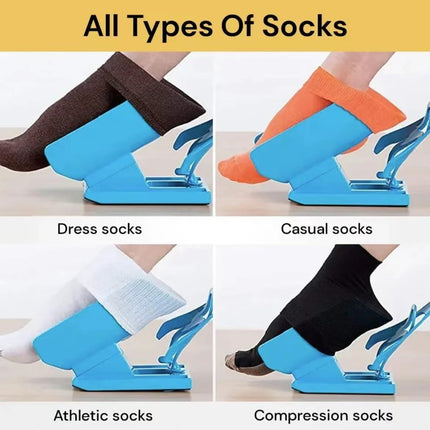 Sock Aid Device with Handle, Easy On Off Sock Assistant, Blue, Mobility Aid for Limited Range of Motion