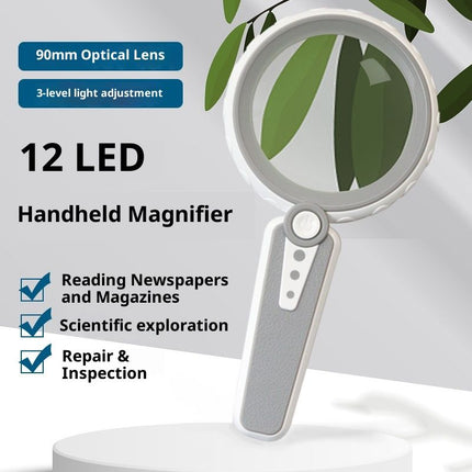 15X Magnifying Glass with Light,  Large Handheld Magnifier, USB Rechargeable for Low Vision Seniors with Macular Degeneration, Reading, Jewelry, Coins - Grey