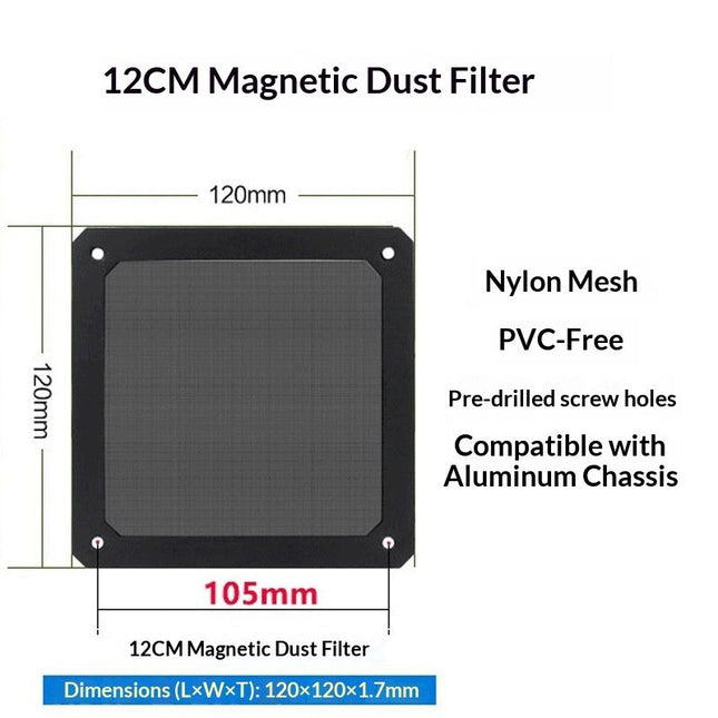 4 pack 120mm Ultra Fine Fan Filter with Magnet Cooling black, Computer Fan Filter Grills , Ultra Fine Aluminum Mesh, Black Color