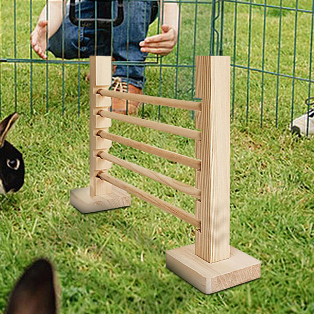 kathson Rabbit Jump Bar, Natural Wood Toy Set Adjustable Height Jump Hurdle Bar Rabbit Exercise Obstacle Training Games