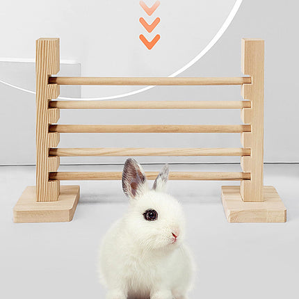 kathson Rabbit Jump Bar, Natural Wood Toy Set Adjustable Height Jump Hurdle Bar Rabbit Exercise Obstacle Training Games