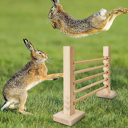 kathson Rabbit Jump Bar, Natural Wood Toy Set Adjustable Height Jump Hurdle Bar Rabbit Exercise Obstacle Training Games