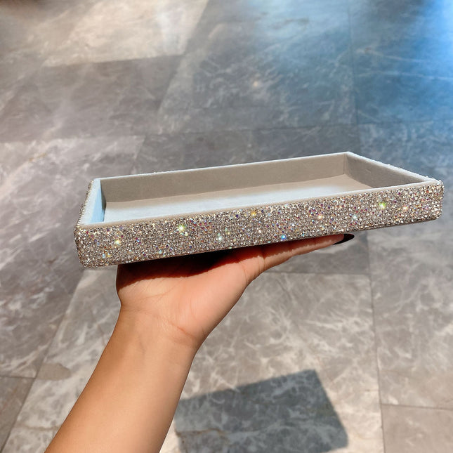 Decorative Tray Holder – Makeup Cosmetic Jewelry Ring Key Display Dish Plate Storage Organizer Crystal Rhinestone Glitter Vanity Bathroom Bedroom Home Decor