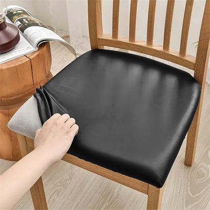 Dining Chair Seat Covers 4 PCS, Solid Waterproof Seat Cushion Cover Oilproof Stretch Dining Chair Protctor Slipcover (Dark Black)