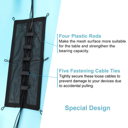 Cable Management Net Under Desk Black Mesh Cable Manager Flexible for Standing Desk Under Desk Cable Management Net - Black 66*30cm
