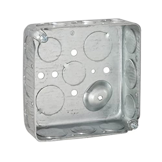 (4 Pack) 4'' Square Electrical Box, Drawn Construction, Raised Ground,Capacity, 1-1/2'' Deep, Galvanized Steel, Combination Screw Heads