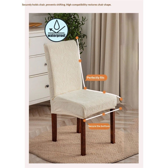 Waterproof Chair Covers for Dining Room, Stretch Jacquard Dining Chair Slipcovers Removable Washable Chair Protector for Kitchen, Hotel, Restaurant (beige, 2 PCS)