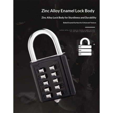 2 pack 10 Digit Push Button Combination Padlock, 5 Digit Locking Mechanism, Easy to Read Numbers - Resettable and Cut Proof Combo Code(2 Black)