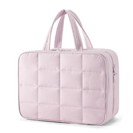 Travel Toiletry Bag with Jewelry Organizer, Hanging Travel Bag for Toiletries, Puffy Makeup Cosmetic Bag Organizer, Carry-on Travel Accessories Essentials, pink（27.9*18.8*12CM）