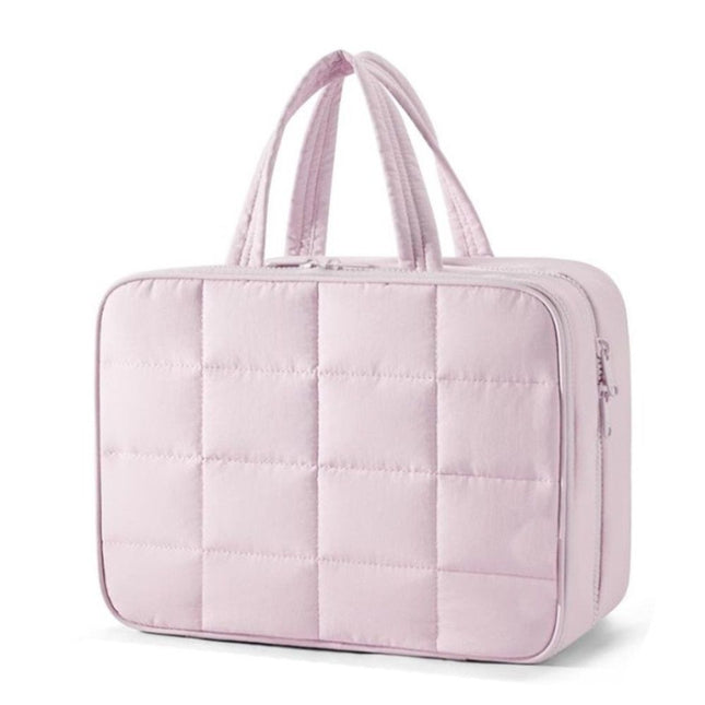 Travel Toiletry Bag with Jewelry Organizer, Hanging Travel Bag for Toiletries, Puffy Makeup Cosmetic Bag Organizer, Carry-on Travel Accessories Essentials, pink（27.9*18.8*12CM）
