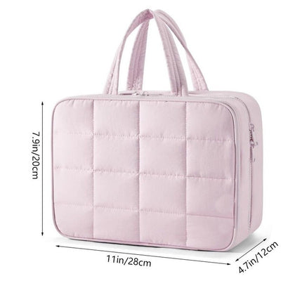Travel Toiletry Bag with Jewelry Organizer, Hanging Travel Bag for Toiletries, Puffy Makeup Cosmetic Bag Organizer, Carry-on Travel Accessories Essentials, pink（27.9*18.8*12CM）